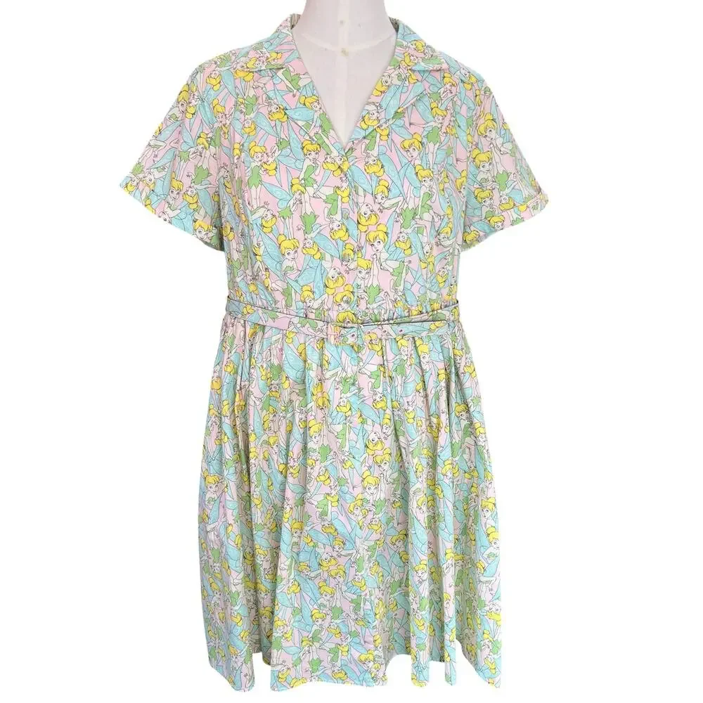 Torrid Disney Tinkerbell Dress Size 22 Pink Green Fairy Print Belted EUC Torrid Disney Tinkerbell Dress Size 22 Pink Green Fairy Print Belted EUC